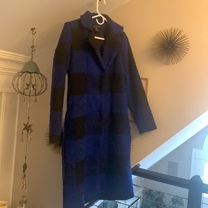 Blue plaid pea coat